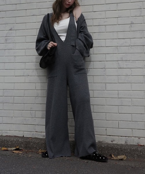 セール】shoulder belt knit all-in-one（つなぎ/オールインワン