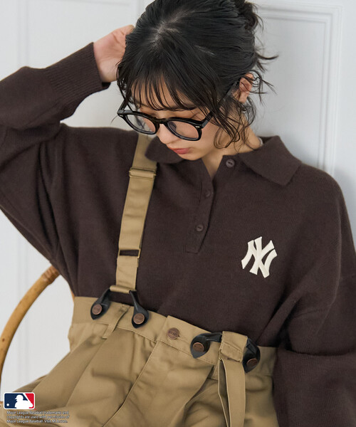 FREAK'S STORE（フリークスストア）の「MLB/エムエルビー MLB ポロニット/ポロ襟/襟付きニット（ニット/セーター・レディース・オフホワイト/ライトグレー/ピンク/ネイビー/ブラウン・FREE/ﾌﾘ-）」の3枚目の写真