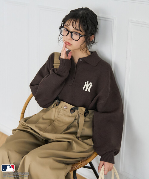 FREAK'S STORE（フリークスストア）の「MLB/エムエルビー MLB ポロニット/ポロ襟/襟付きニット（ニット/セーター・レディース・オフホワイト/ライトグレー/ピンク/ネイビー/ブラウン・FREE/ﾌﾘ-）」の6枚目の写真