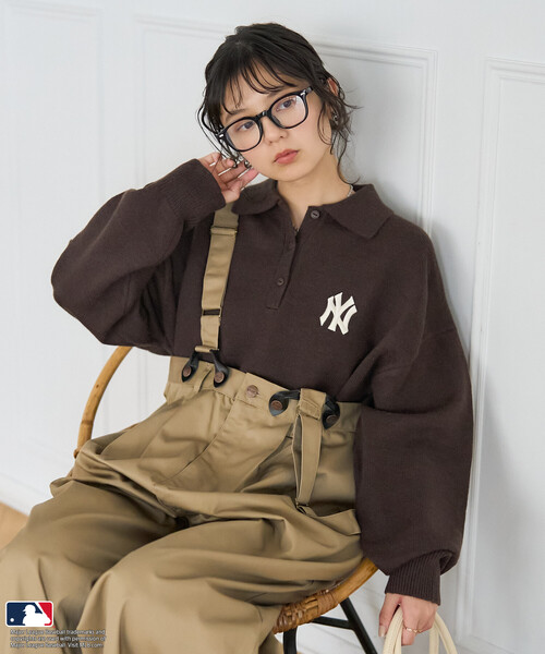 FREAK'S STORE（フリークスストア）の「MLB/エムエルビー MLB ポロニット/ポロ襟/襟付きニット（ニット/セーター・レディース・オフホワイト/ライトグレー/ピンク/ネイビー/ブラウン・FREE/ﾌﾘ-）」の7枚目の写真