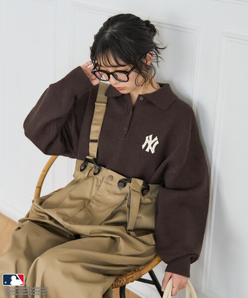 FREAK'S STORE（フリークスストア）の「MLB/エムエルビー MLB ポロニット/ポロ襟/襟付きニット（ニット/セーター・レディース・オフホワイト/ライトグレー/ピンク/ネイビー/ブラウン・FREE/ﾌﾘ-）」の9枚目の写真
