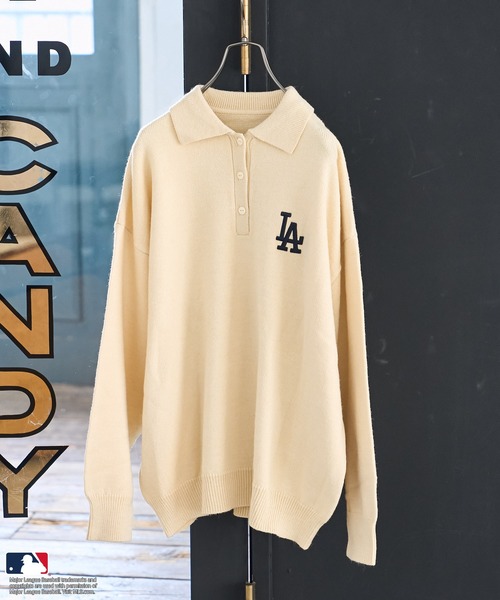 FREAK'S STORE（フリークスストア）の「MLB/エムエルビー MLB ポロニット/ポロ襟/襟付きニット（ニット/セーター・レディース・オフホワイト/ライトグレー/ピンク/ネイビー/ブラウン・FREE/ﾌﾘ-）」の2枚目の写真