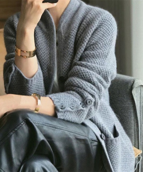 deux amour（ドゥーザムール）の「前ボタンポケット付きニットジャケット（その他アウター・レディース・ブラウン/グレー/アイボリー・FREE）」の5枚目の写真