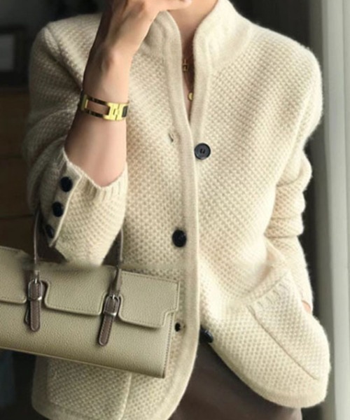 deux amour（ドゥーザムール）の「前ボタンポケット付きニットジャケット（その他アウター・レディース・ブラウン/グレー/アイボリー・FREE）」の4枚目の写真