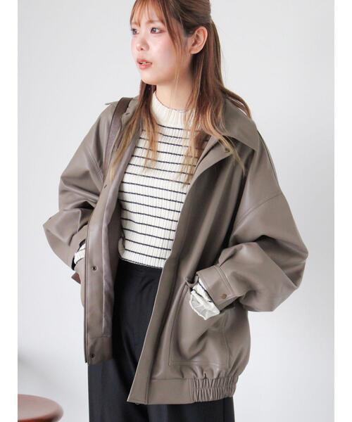 ehka sopo（エヘカソポ）の「エコレザージャケット（ブルゾン・レディース・モカ/ブラウン/ブラック・F）」の3枚目の写真