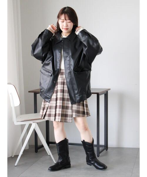 ehka sopo（エヘカソポ）の「エコレザージャケット（ブルゾン・レディース・モカ/ブラウン/ブラック・F）」の20枚目の写真