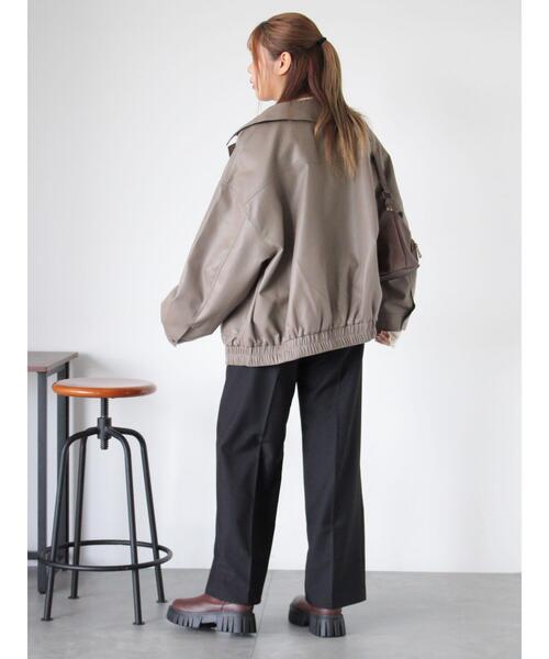 ehka sopo（エヘカソポ）の「エコレザージャケット（ブルゾン・レディース・モカ/ブラウン/ブラック・F）」の5枚目の写真
