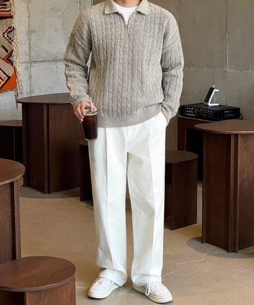 NOWLE(ノウル)の「【NOWLE】ケーブル編み ハーフジップ ポロカラー ニット(ニット/セーター・メンズ・グレー/ブラック・MEDIUM/LARGE/X-LARGE)」の10枚目の写真