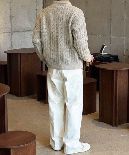 NOWLE(ノウル)の「【NOWLE】ケーブル編み ハーフジップ ポロカラー ニット(ニット/セーター・メンズ・グレー/ブラック・MEDIUM/LARGE/X-LARGE)」の13枚目の写真