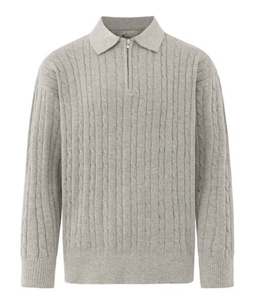 NOWLE(ノウル)の「【NOWLE】ケーブル編み ハーフジップ ポロカラー ニット(ニット/セーター・メンズ・グレー/ブラック・MEDIUM/LARGE/X-LARGE)」の17枚目の写真