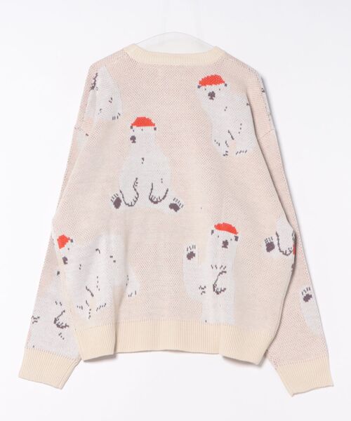 Revo.（レボ）の「アニマルパターン 総柄ジャガード ルーズニット プルオーバー 白熊 白くま シロクマ（ニット/セーター・メンズ・オフホワイト/ブルー・M/L）」の3枚目の写真
