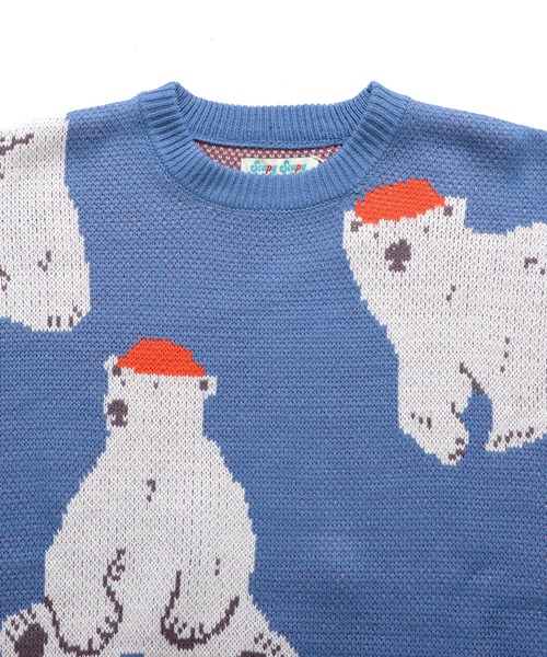 Revo.（レボ）の「アニマルパターン 総柄ジャガード ルーズニット プルオーバー 白熊 白くま シロクマ（ニット/セーター・メンズ・オフホワイト/ブルー・M/L）」の4枚目の写真