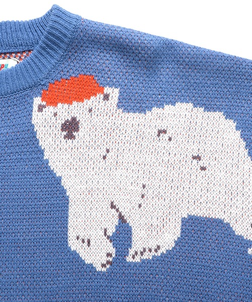 Revo.（レボ）の「アニマルパターン 総柄ジャガード ルーズニット プルオーバー 白熊 白くま シロクマ（ニット/セーター・メンズ・オフホワイト/ブルー・M/L）」の8枚目の写真
