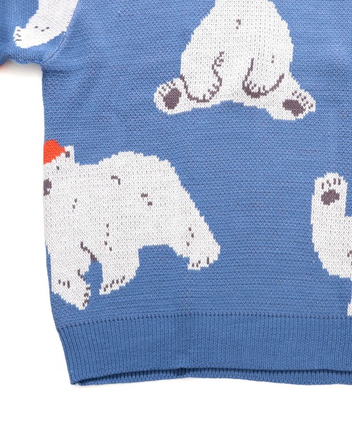 Revo.（レボ）の「アニマルパターン 総柄ジャガード ルーズニット プルオーバー 白熊 白くま シロクマ（ニット/セーター・メンズ・オフホワイト/ブルー・M/L）」の6枚目の写真