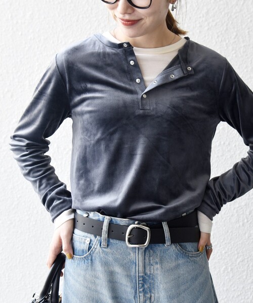 SHIPS any（シップス エニィ）の「SHIPS any:〈洗濯機可能〉ポリエステル ベロア 2way ヘンリーネック プルオーバー（Tシャツ/カットソー・レディース・ブラック/グレー/ワイン・ONE SIZE）」の10枚目の写真
