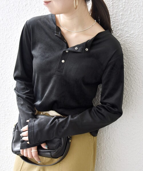 SHIPS any（シップス エニィ）の「SHIPS any:〈洗濯機可能〉ポリエステル ベロア 2way ヘンリーネック プルオーバー（Tシャツ/カットソー・レディース・ブラック/グレー/ワイン・ONE SIZE）」の18枚目の写真