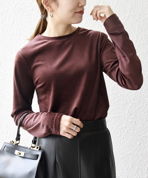SHIPS any（シップス エニィ）の「SHIPS any:〈洗濯機可能〉ポリエステル ベロア 2way ヘンリーネック プルオーバー（Tシャツ/カットソー・レディース・ブラック/グレー/ワイン・ONE SIZE）」の21枚目の写真