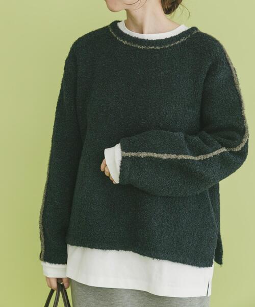 ITEMS URBANRESEARCH(アイテムズ アーバンリサーチ)の「ブークレパイピングニット(ニット/セーター・レディース・オフホワイト/ブラウン/ネイビー・FREE)」の3枚目の写真