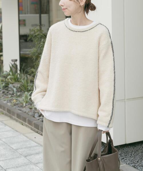 ITEMS URBANRESEARCH(アイテムズ アーバンリサーチ)の「ブークレパイピングニット(ニット/セーター・レディース・オフホワイト/ブラウン/ネイビー・FREE)」の11枚目の写真