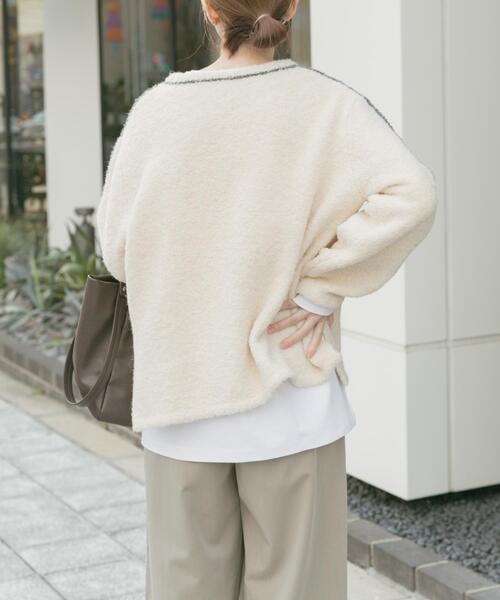 ITEMS URBANRESEARCH(アイテムズ アーバンリサーチ)の「ブークレパイピングニット(ニット/セーター・レディース・オフホワイト/ブラウン/ネイビー・FREE)」の12枚目の写真