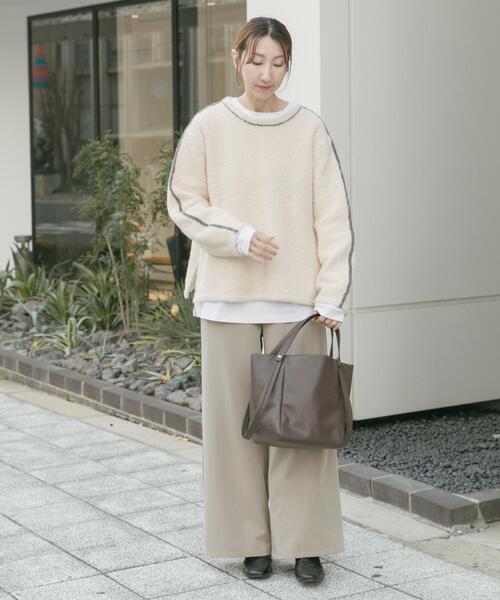 ITEMS URBANRESEARCH(アイテムズ アーバンリサーチ)の「ブークレパイピングニット(ニット/セーター・レディース・オフホワイト/ブラウン/ネイビー・FREE)」の13枚目の写真