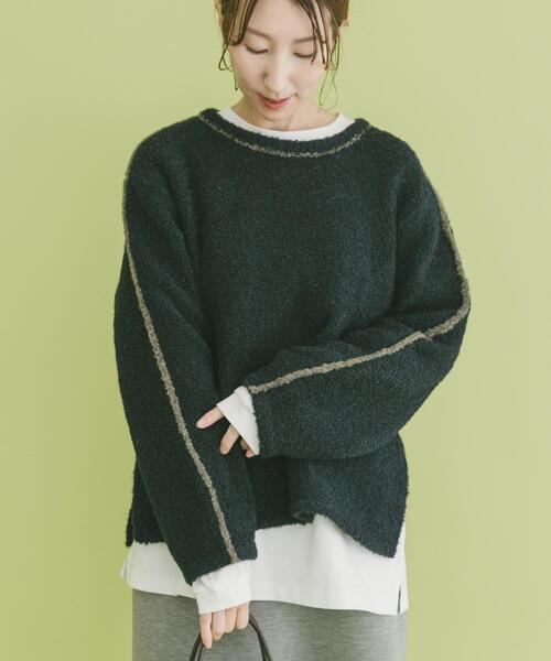 ITEMS URBANRESEARCH(アイテムズ アーバンリサーチ)の「ブークレパイピングニット(ニット/セーター・レディース・オフホワイト/ブラウン/ネイビー・FREE)」の19枚目の写真