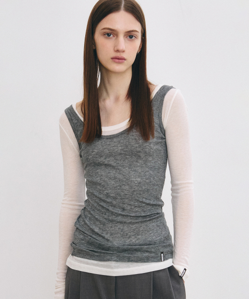 NICK&NICOLE(ニックアンドニコール)の「NICOLE MINIMAL LABEL SLEEVELESS_CHARCOAL(Tシャツ/カットソー・レディース・その他・FREE)」の1枚目の写真