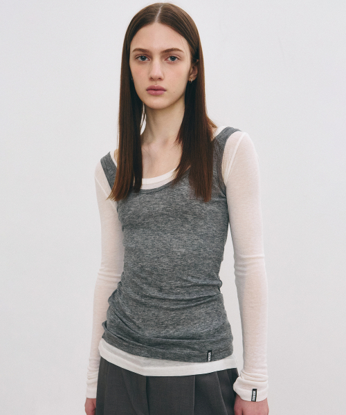 NICK&NICOLE(ニックアンドニコール)の「NICOLE MINIMAL LABEL SLEEVELESS_CHARCOAL(Tシャツ/カットソー・レディース・その他・FREE)」の2枚目の写真