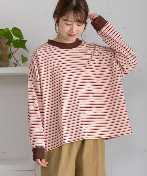 POU DOU DOU（プードゥドゥ）の「マルチカラーボーダーロンT（Tシャツ/カットソー・レディース・ピンク/グリーン/ネイビー・M）」の3枚目の写真