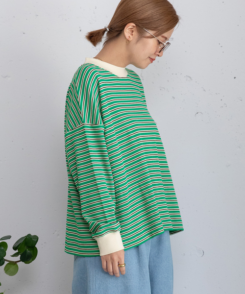 POU DOU DOU（プードゥドゥ）の「マルチカラーボーダーロンT（Tシャツ/カットソー・レディース・ピンク/グリーン/ネイビー・M）」の5枚目の写真