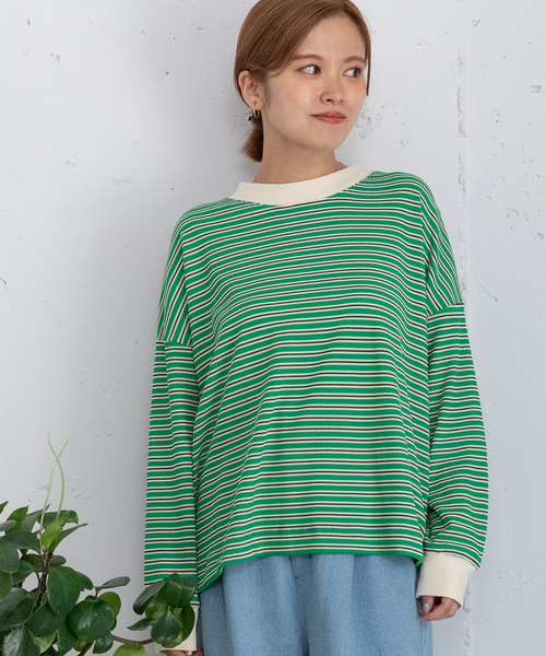 POU DOU DOU（プードゥドゥ）の「マルチカラーボーダーロンT（Tシャツ/カットソー・レディース・ピンク/グリーン/ネイビー・M）」の7枚目の写真