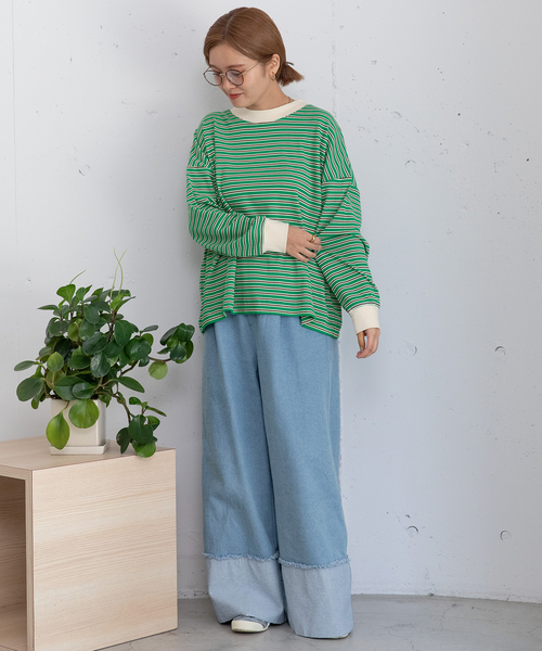 POU DOU DOU（プードゥドゥ）の「マルチカラーボーダーロンT（Tシャツ/カットソー・レディース・ピンク/グリーン/ネイビー・M）」の8枚目の写真