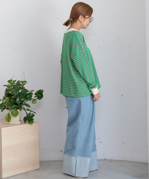 POU DOU DOU（プードゥドゥ）の「マルチカラーボーダーロンT（Tシャツ/カットソー・レディース・ピンク/グリーン/ネイビー・M）」の10枚目の写真