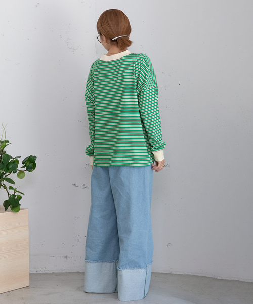 POU DOU DOU（プードゥドゥ）の「マルチカラーボーダーロンT（Tシャツ/カットソー・レディース・ピンク/グリーン/ネイビー・M）」の11枚目の写真