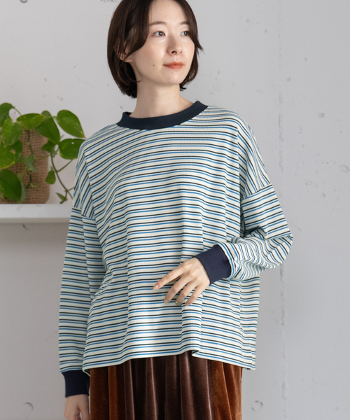 POU DOU DOU（プードゥドゥ）の「マルチカラーボーダーロンT（Tシャツ/カットソー・レディース・ピンク/グリーン/ネイビー・M）」の13枚目の写真