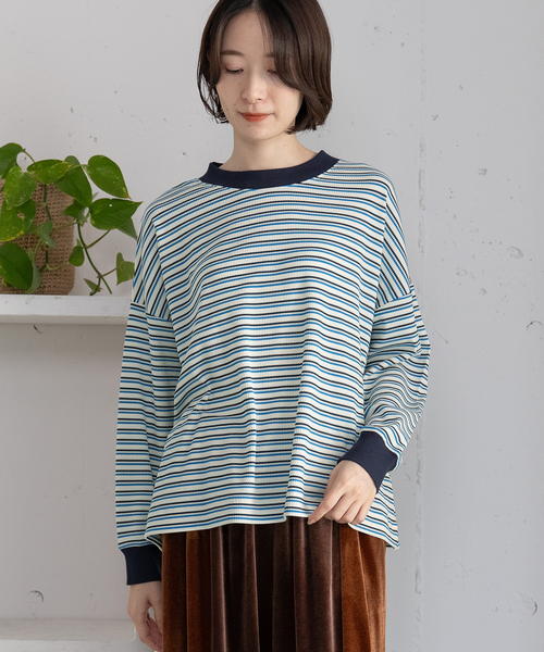 POU DOU DOU（プードゥドゥ）の「マルチカラーボーダーロンT（Tシャツ/カットソー・レディース・ピンク/グリーン/ネイビー・M）」の14枚目の写真