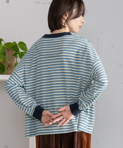 POU DOU DOU（プードゥドゥ）の「マルチカラーボーダーロンT（Tシャツ/カットソー・レディース・ピンク/グリーン/ネイビー・M）」の16枚目の写真