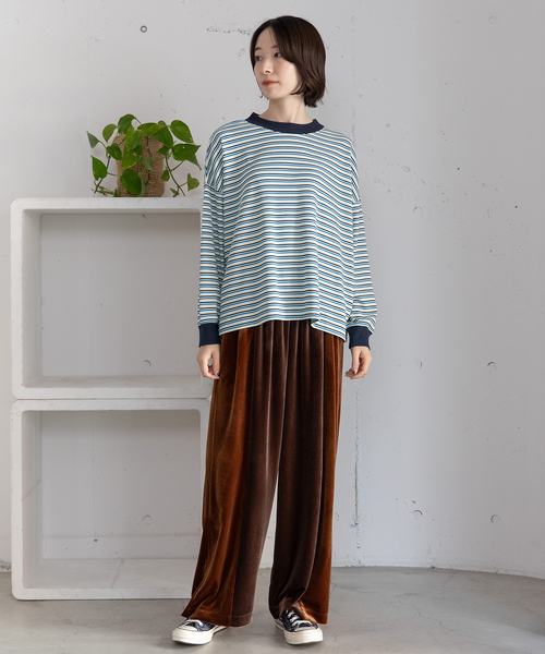 POU DOU DOU（プードゥドゥ）の「マルチカラーボーダーロンT（Tシャツ/カットソー・レディース・ピンク/グリーン/ネイビー・M）」の17枚目の写真