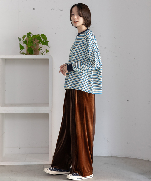 POU DOU DOU（プードゥドゥ）の「マルチカラーボーダーロンT（Tシャツ/カットソー・レディース・ピンク/グリーン/ネイビー・M）」の19枚目の写真