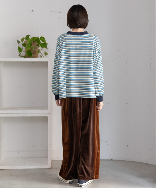 POU DOU DOU（プードゥドゥ）の「マルチカラーボーダーロンT（Tシャツ/カットソー・レディース・ピンク/グリーン/ネイビー・M）」の20枚目の写真