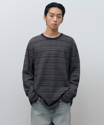 マルチストライプリラックスド長袖Tシャツ4 [ネイビー]
