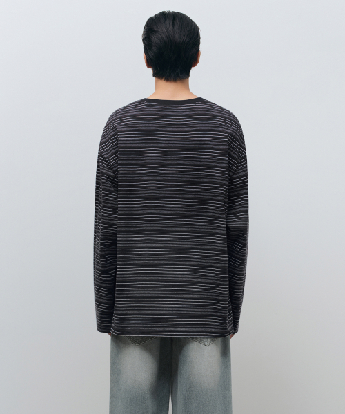 MUSINSA STANDARD（ムシンサスタンダード）の「マルチストライプリラックスド長袖Tシャツ4 [ネイビー]（Tシャツ/カットソー・メンズ・その他・LARGE/X-LARGE/XX-LARGE/SMALL/MEDIUM）」の3枚目の写真