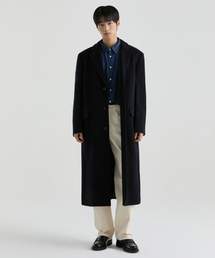 カシミアブレンドパパショルダーシングルロングコート【ネイビー】