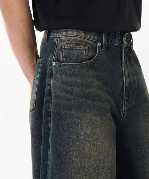 MUSINSA STANDARD（ムシンサスタンダード）の「ビッグブラシバルーンデニムパンツ[イエローダークブルー]（デニムパンツ・メンズ・その他・38/42/36/30/31/33/40/26/27/34/29/28/32）」の4枚目の写真