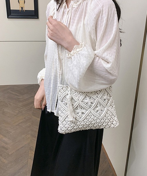 c.u.l(シーユーエル)の「かぎあみ クロシェ サコッシュ ショルダーバッグ cula1347(ショルダーバッグ・レディース・ベージュ/アイボリー/ブラック/ピンク・FREE)」の9枚目の写真