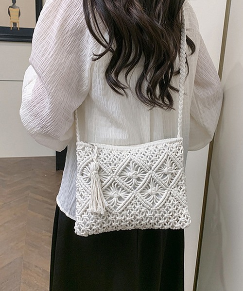 c.u.l(シーユーエル)の「かぎあみ クロシェ サコッシュ ショルダーバッグ cula1347(ショルダーバッグ・レディース・ベージュ/アイボリー/ブラック/ピンク・FREE)」の10枚目の写真