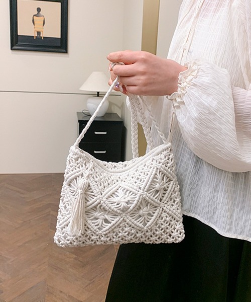 c.u.l(シーユーエル)の「かぎあみ クロシェ サコッシュ ショルダーバッグ cula1347(ショルダーバッグ・レディース・ベージュ/アイボリー/ブラック/ピンク・FREE)」の11枚目の写真