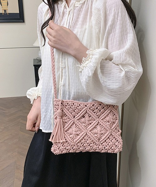 c.u.l(シーユーエル)の「かぎあみ クロシェ サコッシュ ショルダーバッグ cula1347(ショルダーバッグ・レディース・ベージュ/アイボリー/ブラック/ピンク・FREE)」の17枚目の写真