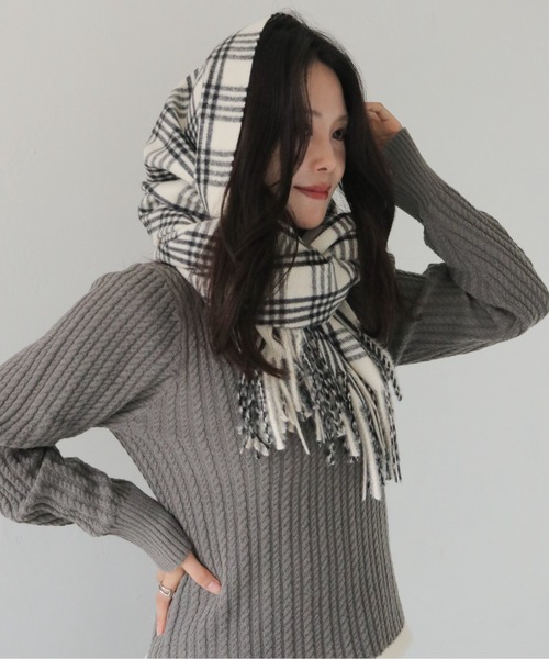 HER CLOSET（ハークローゼット）の「【HER CLOSET】ベーシックチェックマフラーBASIC CHECK MUFFLER（マフラー・レディース・ブラウン系その他/ホワイト系その他・FREE）」の3枚目の写真