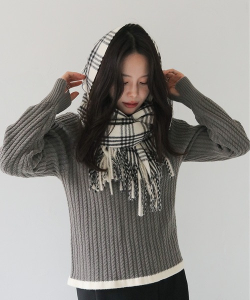 HER CLOSET（ハークローゼット）の「【HER CLOSET】ベーシックチェックマフラーBASIC CHECK MUFFLER（マフラー・レディース・ブラウン系その他/ホワイト系その他・FREE）」の4枚目の写真